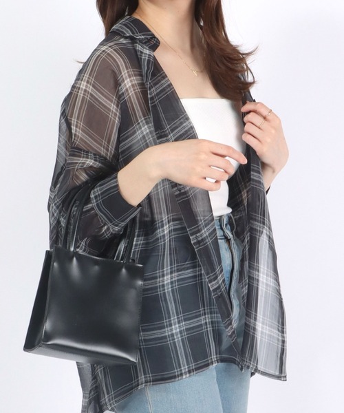 Salong hameu(サロン ハミュー)の「チェック柄シアーシースルーシフォンシャツブラウス レディース(シャツ/ブラウス・レディース・ブラック/アイボリー・M/L)」の1枚目の写真