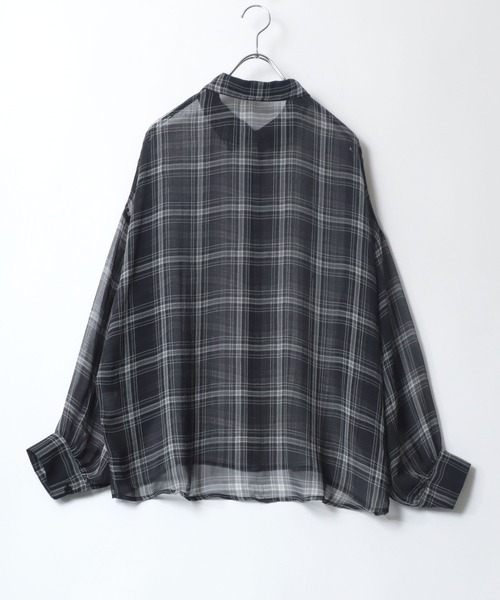 Salong hameu(サロン ハミュー)の「チェック柄シアーシースルーシフォンシャツブラウス レディース(シャツ/ブラウス・レディース・ブラック/アイボリー・M/L)」の4枚目の写真
