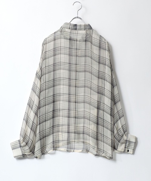 Salong hameu(サロン ハミュー)の「チェック柄シアーシースルーシフォンシャツブラウス レディース(シャツ/ブラウス・レディース・ブラック/アイボリー・M/L)」の3枚目の写真