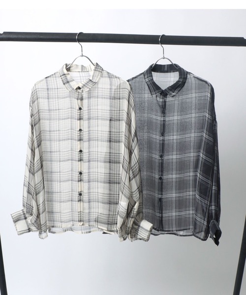 Salong hameu(サロン ハミュー)の「チェック柄シアーシースルーシフォンシャツブラウス レディース(シャツ/ブラウス・レディース・ブラック/アイボリー・M/L)」の12枚目の写真