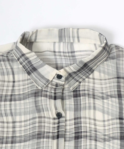 Salong hameu(サロン ハミュー)の「チェック柄シアーシースルーシフォンシャツブラウス レディース(シャツ/ブラウス・レディース・ブラック/アイボリー・M/L)」の5枚目の写真