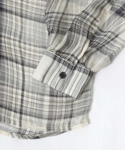 Salong hameu(サロン ハミュー)の「チェック柄シアーシースルーシフォンシャツブラウス レディース(シャツ/ブラウス・レディース・ブラック/アイボリー・M/L)」の6枚目の写真