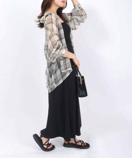 Salong hameu(サロン ハミュー)の「チェック柄シアーシースルーシフォンシャツブラウス レディース(シャツ/ブラウス・レディース・ブラック/アイボリー・M/L)」の19枚目の写真