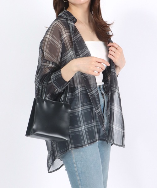 Salong hameu(サロン ハミュー)の「チェック柄シアーシースルーシフォンシャツブラウス レディース(シャツ/ブラウス・レディース・ブラック/アイボリー・M/L)」の20枚目の写真