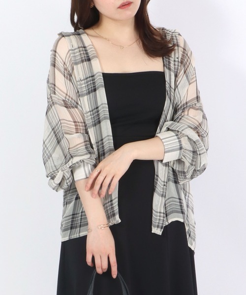 Salong hameu(サロン ハミュー)の「チェック柄シアーシースルーシフォンシャツブラウス レディース(シャツ/ブラウス・レディース・ブラック/アイボリー・M/L)」の13枚目の写真