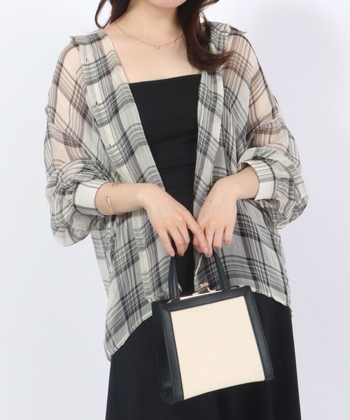 Salong hameu(サロン ハミュー)の「チェック柄シアーシースルーシフォンシャツブラウス レディース(シャツ/ブラウス・レディース・ブラック/アイボリー・M/L)」の15枚目の写真