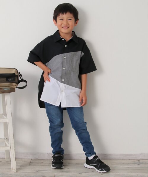 ikka（イッカ）の「アシメ切り替え半袖シャツ（120~160cm）（シャツ/ブラウス・キッズ・ブラック/オフホワイト・120/130/140/150/160）」の20枚目の写真