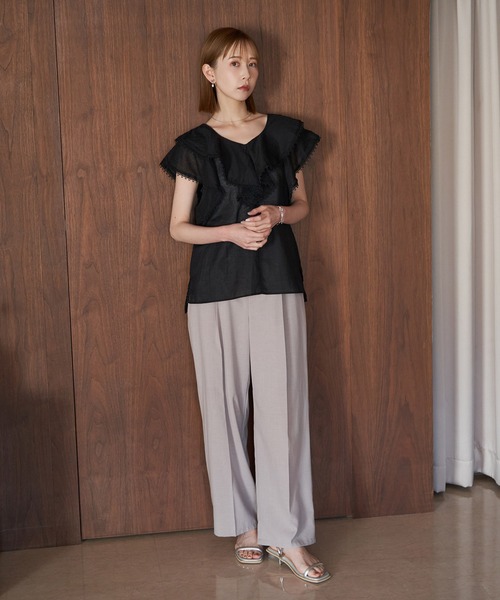 ROPE' PICNIC（ロペピクニック）の「【emur/エミュール】洗える/ラッフルカラーブラウス（シャツ/ブラウス・レディース・ホワイト/ブラック・38）」の21枚目の写真