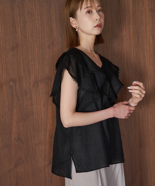 ROPE' PICNIC（ロペピクニック）の「【emur/エミュール】洗える/ラッフルカラーブラウス（シャツ/ブラウス・レディース・ホワイト/ブラック・38）」の13枚目の写真