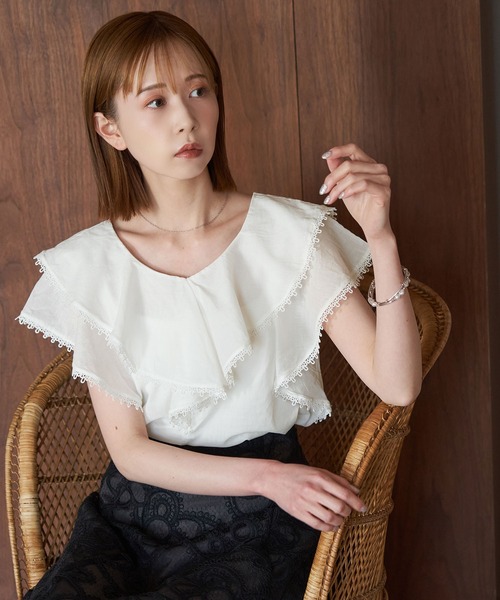 ROPE' PICNIC（ロペピクニック）の「【emur/エミュール】洗える/ラッフルカラーブラウス（シャツ/ブラウス・レディース・ホワイト/ブラック・38）」の19枚目の写真