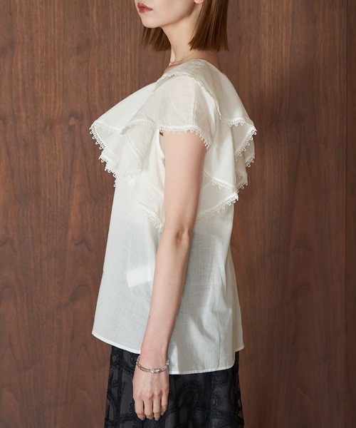 ROPE' PICNIC（ロペピクニック）の「【emur/エミュール】洗える/ラッフルカラーブラウス（シャツ/ブラウス・レディース・ホワイト/ブラック・38）」の9枚目の写真
