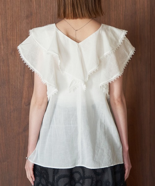 ROPE' PICNIC（ロペピクニック）の「【emur/エミュール】洗える/ラッフルカラーブラウス（シャツ/ブラウス・レディース・ホワイト/ブラック・38）」の14枚目の写真