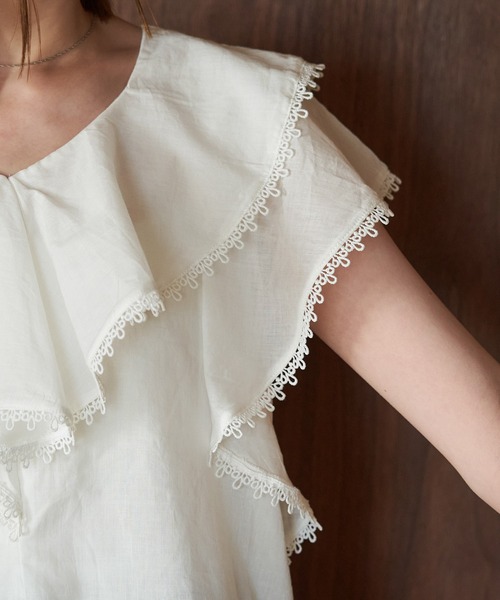 ROPE' PICNIC（ロペピクニック）の「【emur/エミュール】洗える/ラッフルカラーブラウス（シャツ/ブラウス・レディース・ホワイト/ブラック・38）」の5枚目の写真