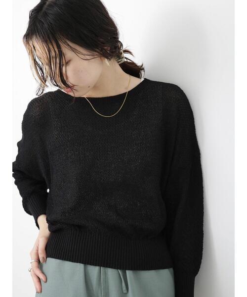 Samansa Mos2 blue（サマンサモスモスブルー）の「◎シアーニットプルオーバー（ニット/セーター・レディース・キナリ/ブラック/ライトベージュ・F）」の2枚目の写真