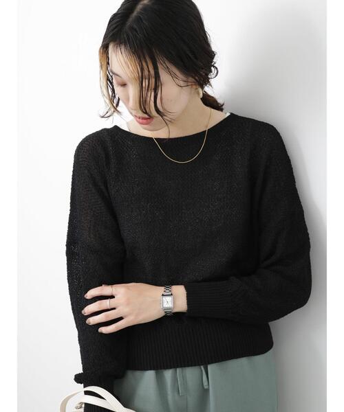 Samansa Mos2 blue（サマンサモスモスブルー）の「◎シアーニットプルオーバー（ニット/セーター・レディース・キナリ/ブラック/ライトベージュ・F）」の5枚目の写真