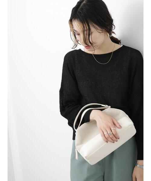 Samansa Mos2 blue（サマンサモスモスブルー）の「◎シアーニットプルオーバー（ニット/セーター・レディース・キナリ/ブラック/ライトベージュ・F）」の6枚目の写真