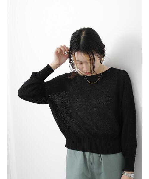 Samansa Mos2 blue（サマンサモスモスブルー）の「◎シアーニットプルオーバー（ニット/セーター・レディース・キナリ/ブラック/ライトベージュ・F）」の8枚目の写真