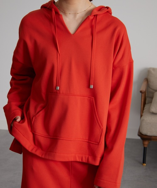 RANAN（ラナン）の「裏起毛Vネックパーカーセットアップ（セットアップ・レディース・グレイッシュベージュ/オレンジ/ブラック・L/LL/M）」の10枚目の写真