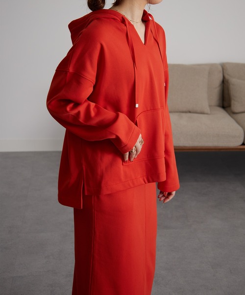 RANAN（ラナン）の「裏起毛Vネックパーカーセットアップ（セットアップ・レディース・グレイッシュベージュ/オレンジ/ブラック・L/LL/M）」の14枚目の写真