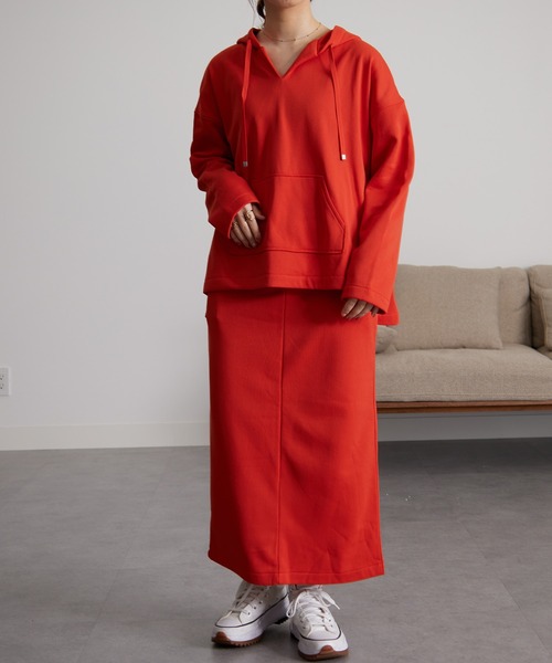 RANAN（ラナン）の「裏起毛Vネックパーカーセットアップ（セットアップ・レディース・グレイッシュベージュ/オレンジ/ブラック・L/LL/M）」の7枚目の写真