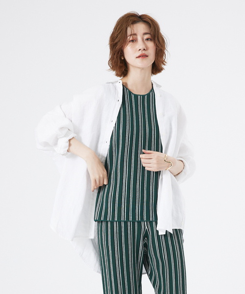 abahouse mavie（アバハウスマヴィ）の「ストライプニットノースリーブプルオーバー（タンクトップ・レディース・チャコールグレー/グリーン・フリー）」の6枚目の写真