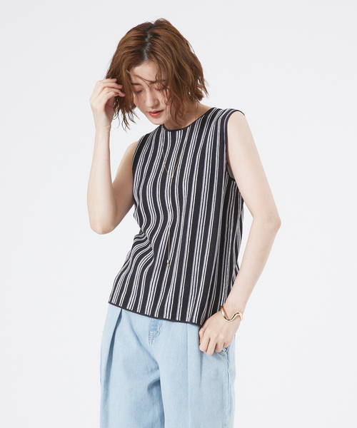 abahouse mavie（アバハウスマヴィ）の「ストライプニットノースリーブプルオーバー（タンクトップ・レディース・チャコールグレー/グリーン・フリー）」の11枚目の写真