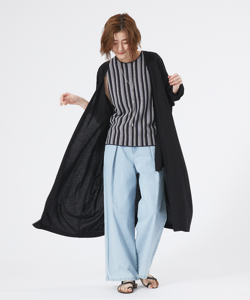 abahouse mavie（アバハウスマヴィ）の「ストライプニットノースリーブプルオーバー（タンクトップ・レディース・チャコールグレー/グリーン・フリー）」の9枚目の写真