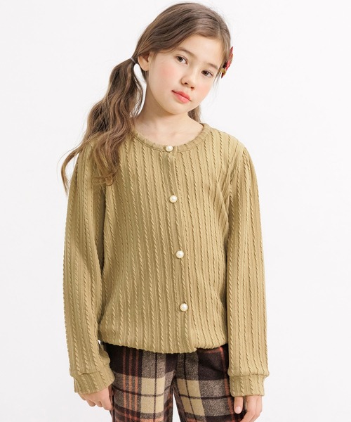 Bee des Bee（ビーデスビー）の「模様編み風カーディガン（カーディガン/ボレロ・キッズ・ブラック/ピンク/アイボリー/ライトピンク/チャコール/モカ/ライトブルー/ブラウン/アイボリー系/グレー/パープル・100cm/110cm/120cm/130cm/140cm/150cm）」の5枚目の写真