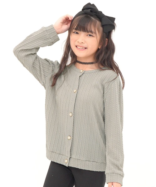 Bee des Bee（ビーデスビー）の「模様編み風カーディガン（カーディガン/ボレロ・キッズ・ブラック/ピンク/アイボリー/ライトピンク/チャコール/モカ/ライトブルー/ブラウン/アイボリー系/グレー/パープル・100cm/110cm/120cm/130cm/140cm/150cm）」の3枚目の写真