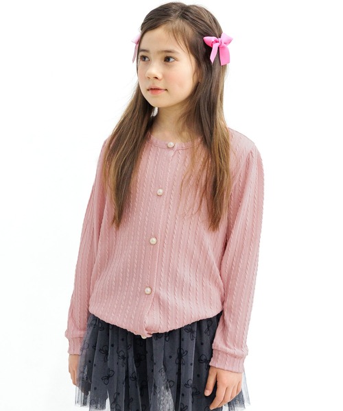 Bee des Bee（ビーデスビー）の「模様編み風カーディガン（カーディガン/ボレロ・キッズ・ブラック/ピンク/アイボリー/ライトピンク/チャコール/モカ/ライトブルー/ブラウン/アイボリー系/グレー/パープル・100cm/110cm/120cm/130cm/140cm/150cm）」の11枚目の写真