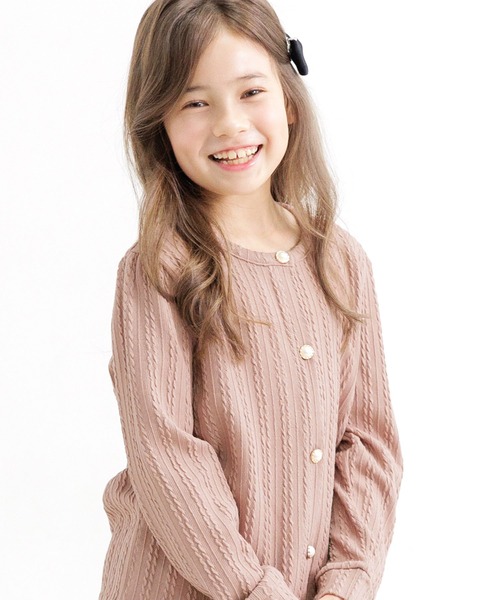 Bee des Bee（ビーデスビー）の「模様編み風カーディガン（カーディガン/ボレロ・キッズ・ブラック/ピンク/アイボリー/ライトピンク/チャコール/モカ/ライトブルー/ブラウン/アイボリー系/グレー/パープル・100cm/110cm/120cm/130cm/140cm/150cm）」の10枚目の写真