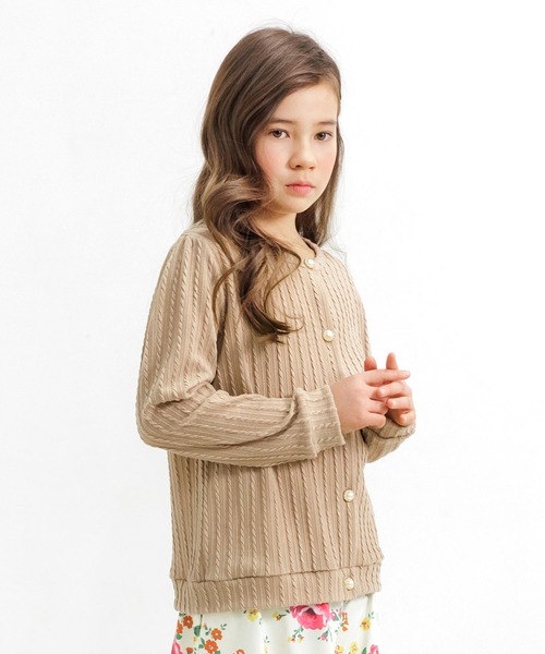 Bee des Bee（ビーデスビー）の「模様編み風カーディガン（カーディガン/ボレロ・キッズ・ブラック/ピンク/アイボリー/ライトピンク/チャコール/モカ/ライトブルー/ブラウン/アイボリー系/グレー/パープル・100cm/110cm/120cm/130cm/140cm/150cm）」の6枚目の写真