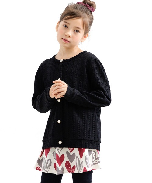 Bee des Bee（ビーデスビー）の「模様編み風カーディガン（カーディガン/ボレロ・キッズ・ブラック/ピンク/アイボリー/ライトピンク/チャコール/モカ/ライトブルー/ブラウン/アイボリー系/グレー/パープル・100cm/110cm/120cm/130cm/140cm/150cm）」の16枚目の写真