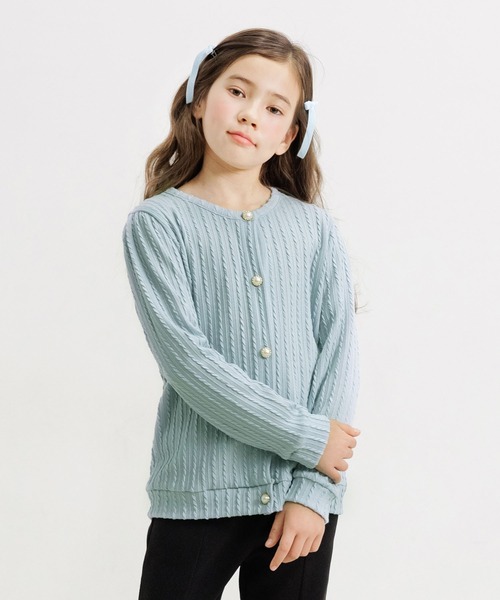 Bee des Bee（ビーデスビー）の「模様編み風カーディガン（カーディガン/ボレロ・キッズ・ブラック/ピンク/アイボリー/ライトピンク/チャコール/モカ/ライトブルー/ブラウン/アイボリー系/グレー/パープル・100cm/110cm/120cm/130cm/140cm/150cm）」の20枚目の写真