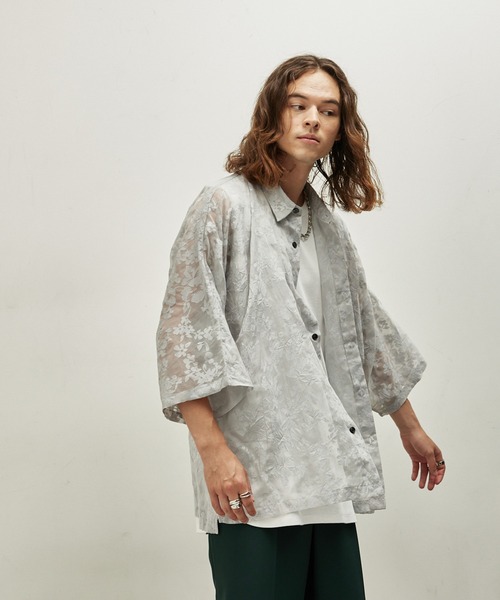 JUNRED（ジュンレッド）の「シアージャガードフラワードルマンシャツ（シャツ/ブラウス・メンズ・ライトグレー/ネイビー・L/M/S）」の4枚目の写真