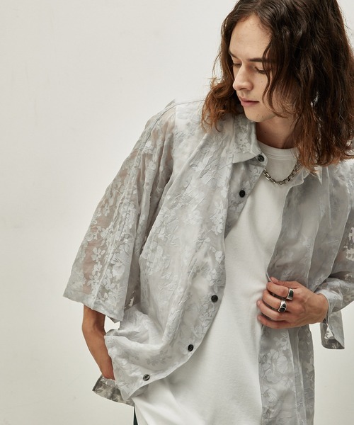 JUNRED（ジュンレッド）の「シアージャガードフラワードルマンシャツ（シャツ/ブラウス・メンズ・ライトグレー/ネイビー・L/M/S）」の3枚目の写真