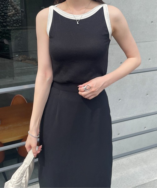 LE MORE（リモア）の「配色ボートネックノースリーブTEE（タンクトップ・レディース・アイボリー/ブラック・FREE）」の3枚目の写真