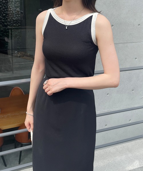 LE MORE（リモア）の「配色ボートネックノースリーブTEE（タンクトップ・レディース・アイボリー/ブラック・FREE）」の10枚目の写真