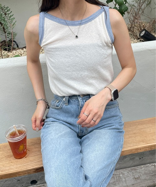 LE MORE（リモア）の「配色ボートネックノースリーブTEE（タンクトップ・レディース・アイボリー/ブラック・FREE）」の12枚目の写真