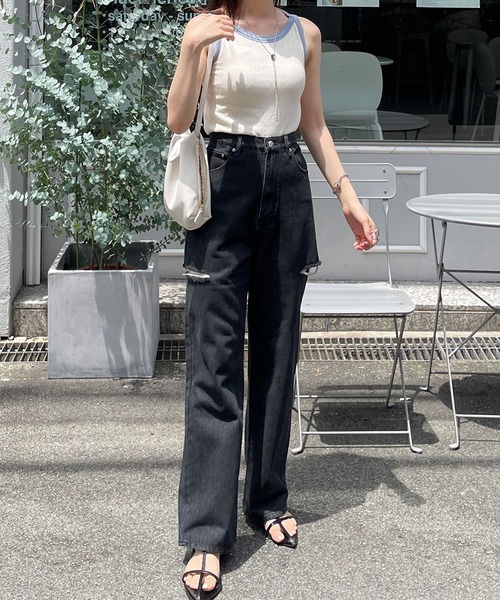 LE MORE（リモア）の「配色ボートネックノースリーブTEE（タンクトップ・レディース・アイボリー/ブラック・FREE）」の16枚目の写真