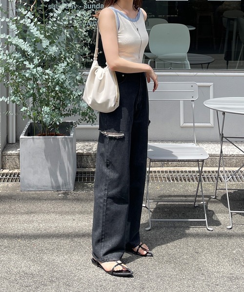 LE MORE（リモア）の「配色ボートネックノースリーブTEE（タンクトップ・レディース・アイボリー/ブラック・FREE）」の17枚目の写真