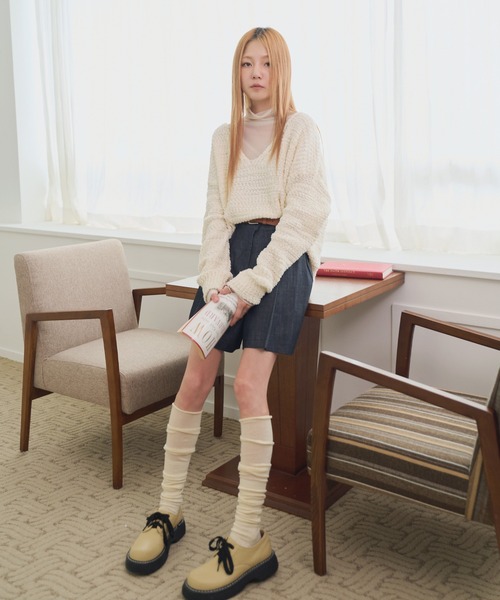 UNE MANSION（ユヌマンション）の「シースルーバイカラーニーハイロングソックス（ソックス/靴下・レディース・ブラック/グレー/ネイビー/クリーム/ブラウン/ホワイト・ONE SIZE）」の15枚目の写真