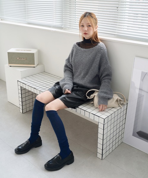 UNE MANSION（ユヌマンション）の「シースルーバイカラーニーハイロングソックス（ソックス/靴下・レディース・ブラック/グレー/ネイビー/クリーム/ブラウン/ホワイト・ONE SIZE）」の20枚目の写真