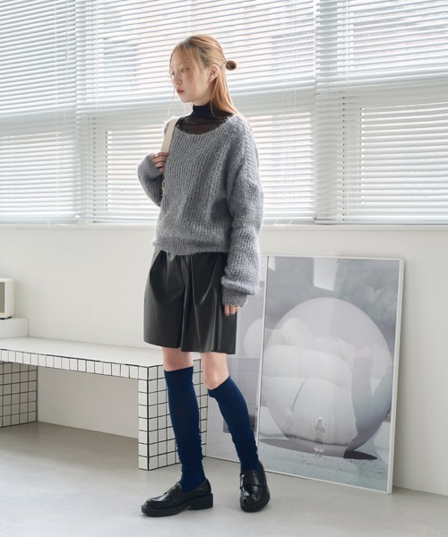 UNE MANSION（ユヌマンション）の「シースルーバイカラーニーハイロングソックス（ソックス/靴下・レディース・ブラック/グレー/ネイビー/クリーム/ブラウン/ホワイト・ONE SIZE）」の22枚目の写真