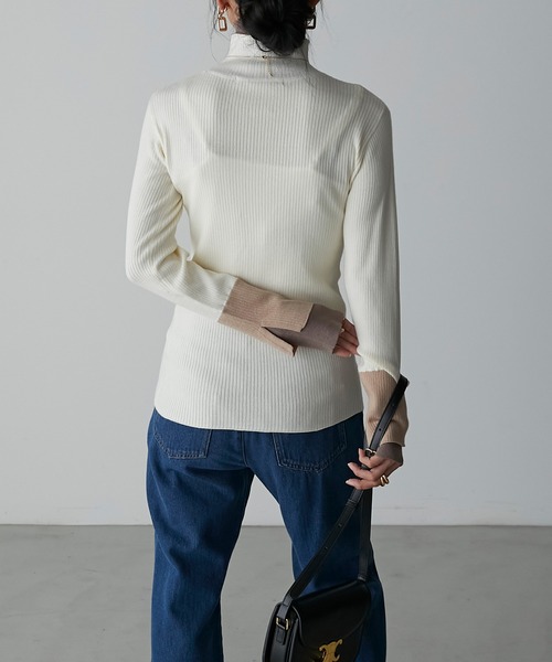 Anss.me（アンスミー）の「【Anss.me】配色レイヤードタートルネックニットプルオーバー（ニット/セーター・レディース・アイボリー/ネイビー/グリーン/ブラック/杢グレー・FREE）」の9枚目の写真