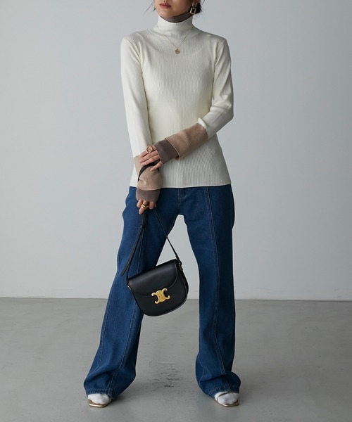 Anss.me（アンスミー）の「【Anss.me】配色レイヤードタートルネックニットプルオーバー（ニット/セーター・レディース・アイボリー/ネイビー/グリーン/ブラック/杢グレー・FREE）」の11枚目の写真