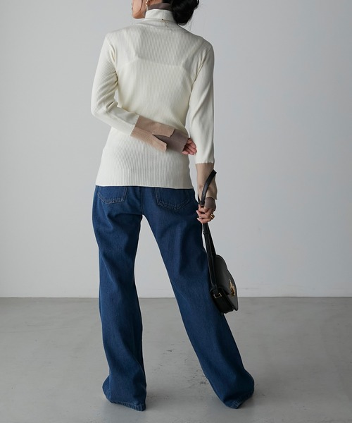 Anss.me（アンスミー）の「【Anss.me】配色レイヤードタートルネックニットプルオーバー（ニット/セーター・レディース・アイボリー/ネイビー/グリーン/ブラック/杢グレー・FREE）」の12枚目の写真