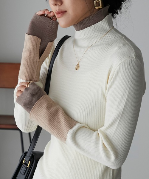 Anss.me（アンスミー）の「【Anss.me】配色レイヤードタートルネックニットプルオーバー（ニット/セーター・レディース・アイボリー/ネイビー/グリーン/ブラック/杢グレー・FREE）」の13枚目の写真