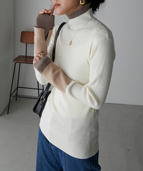 Anss.me（アンスミー）の「【Anss.me】配色レイヤードタートルネックニットプルオーバー（ニット/セーター・レディース・アイボリー/ネイビー/グリーン/ブラック/杢グレー・FREE）」の14枚目の写真