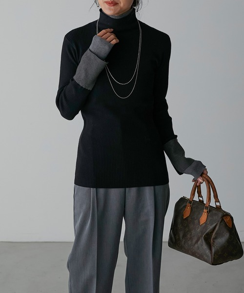 Anss.me（アンスミー）の「【Anss.me】配色レイヤードタートルネックニットプルオーバー（ニット/セーター・レディース・アイボリー/ネイビー/グリーン/ブラック/杢グレー・FREE）」の16枚目の写真